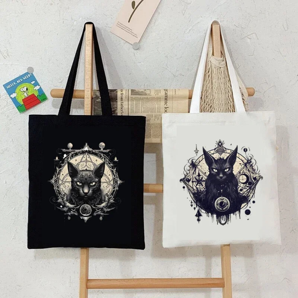 Tote Bag Canvas Print - Halloween Gothic-style Dark Cat Canvas Tote