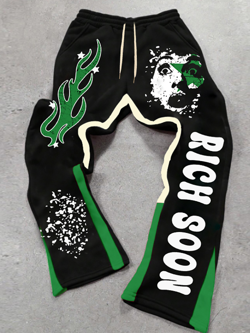 Quirky Street Fashion - Men's street long sweats with flame