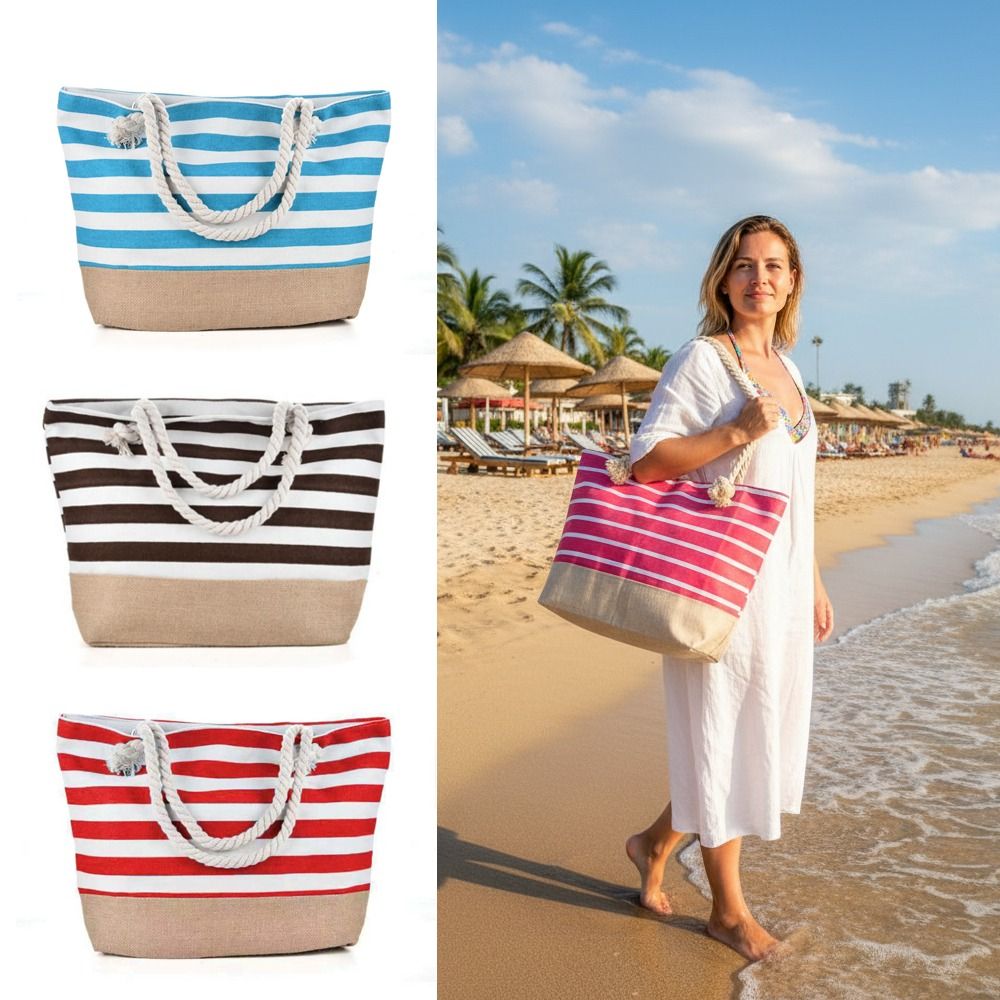Tote Bag Canvas Print - Striped Beach Tote Bag Canvas Large