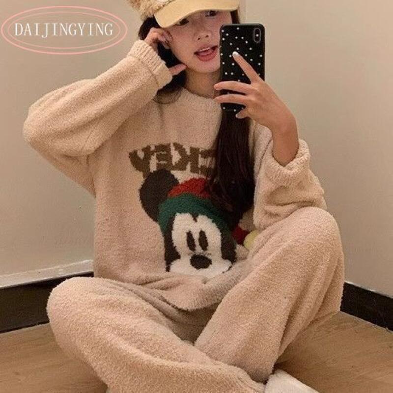 Oversized Crewneck Fleece - Mickey Mouse Christmas-Themed Print Beige Boucle