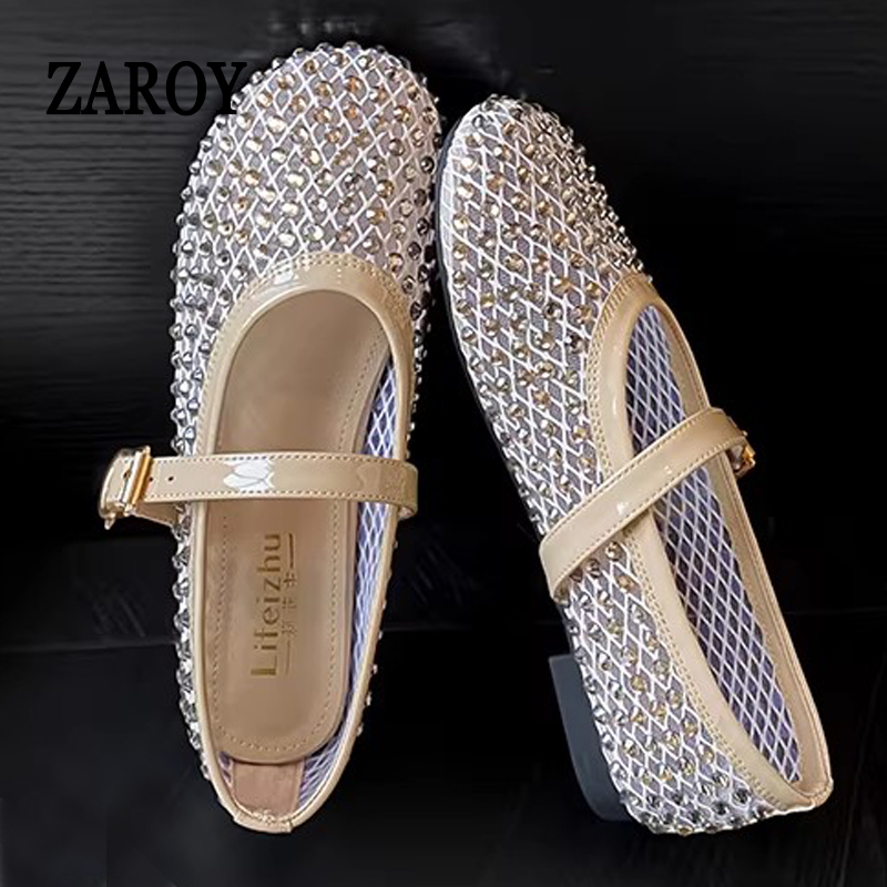 Street Fashion Luxury - ZAROY Rhinestone Mesh Ballet Flat Fashion