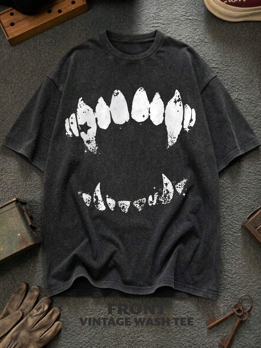 Quirky Street Fashion - Black Teeth Graphic Tee Short Sleeve