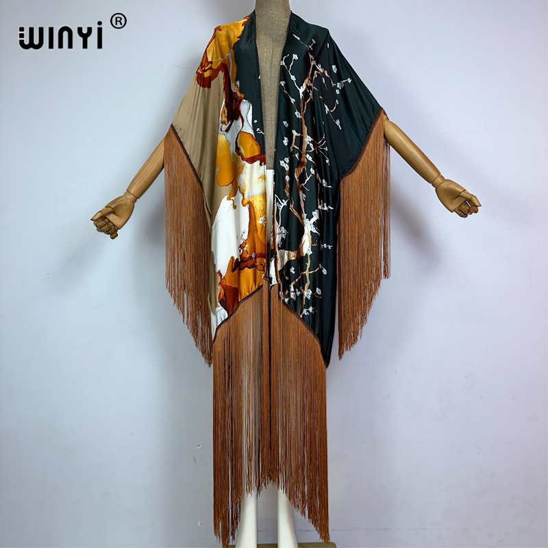 Street Fashion Kimono - WINYI tassels kimono cover-up summer print
