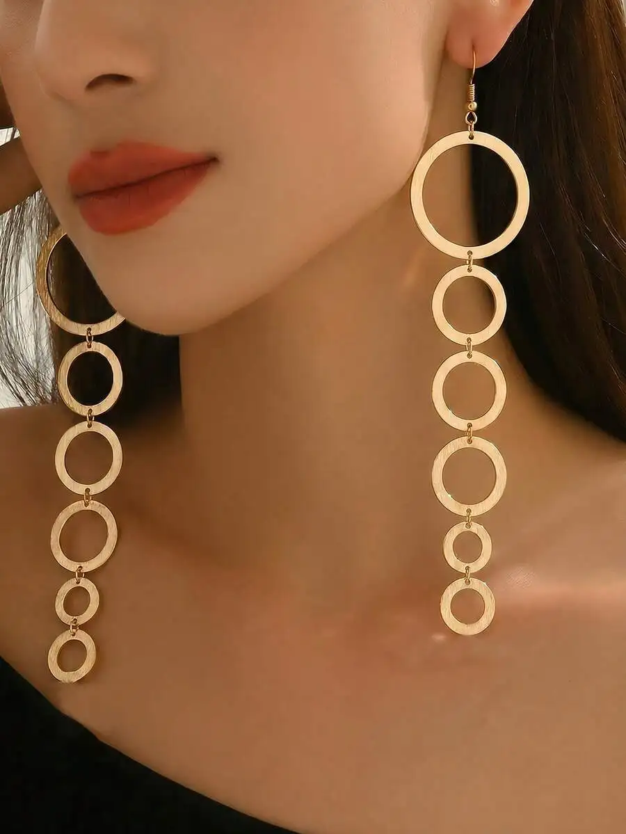Street Fashion Earrings - Creative Geometric Circle Dangle Earrings For