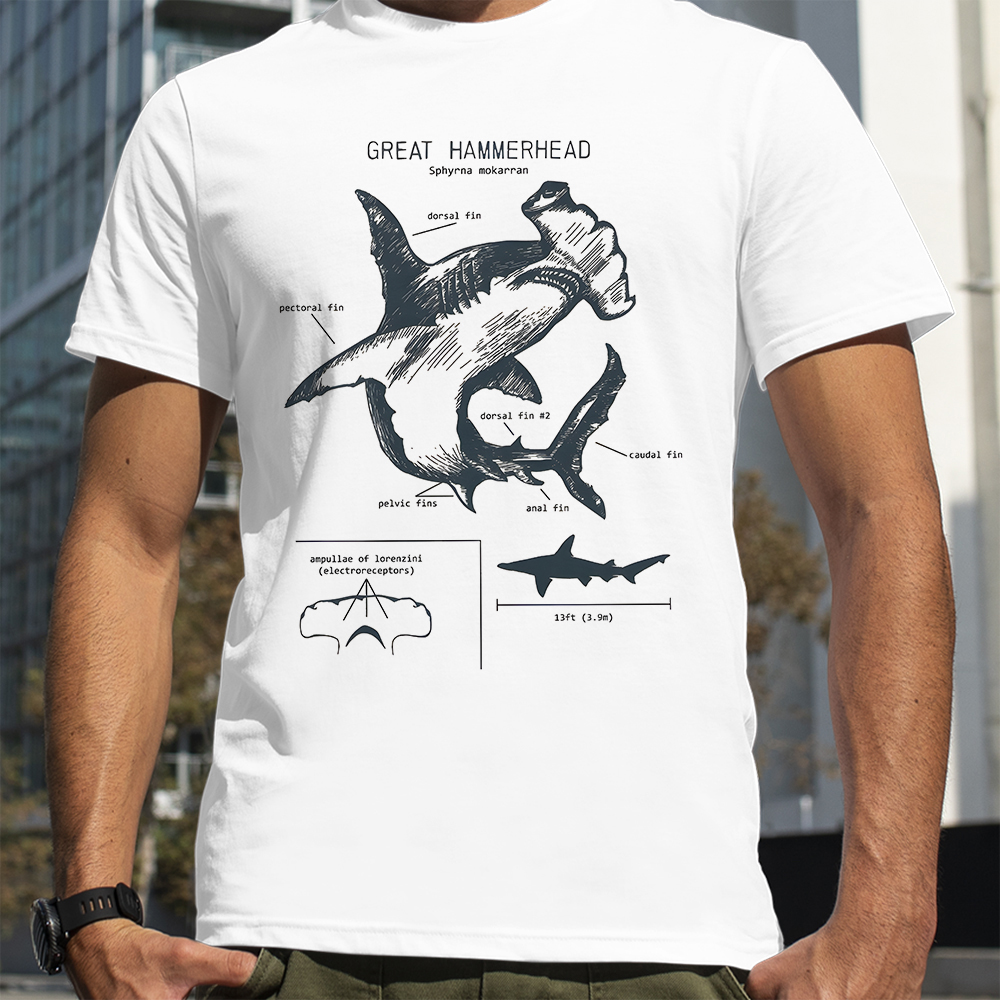 Street Fashion Loverboy - Hammerhead Shark Anatomy Shark Lover T-Shirt