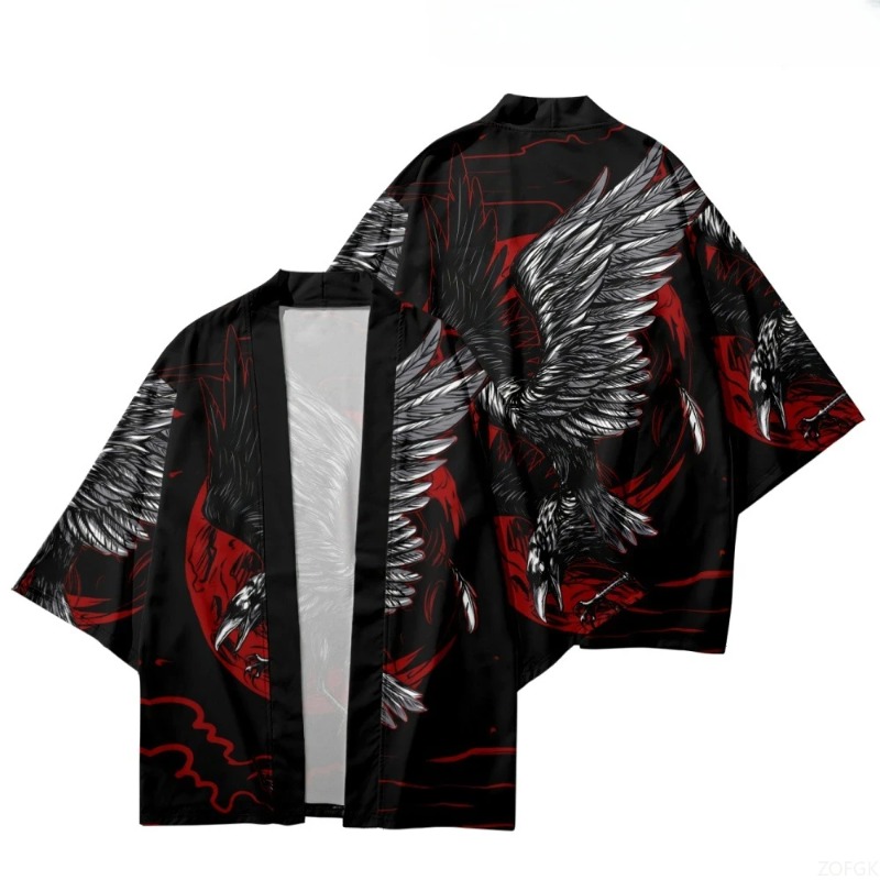 Fashion Crow Printed Open Fron - Street Fashion Kimono recension och pris