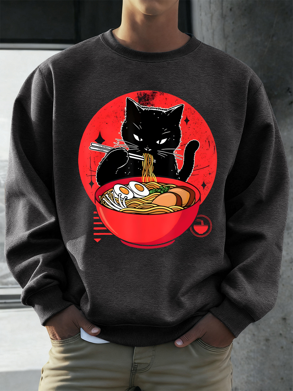 Cat Enjoy Lamian Noodles Print - Oversized Crewneck Fleece recension och pris