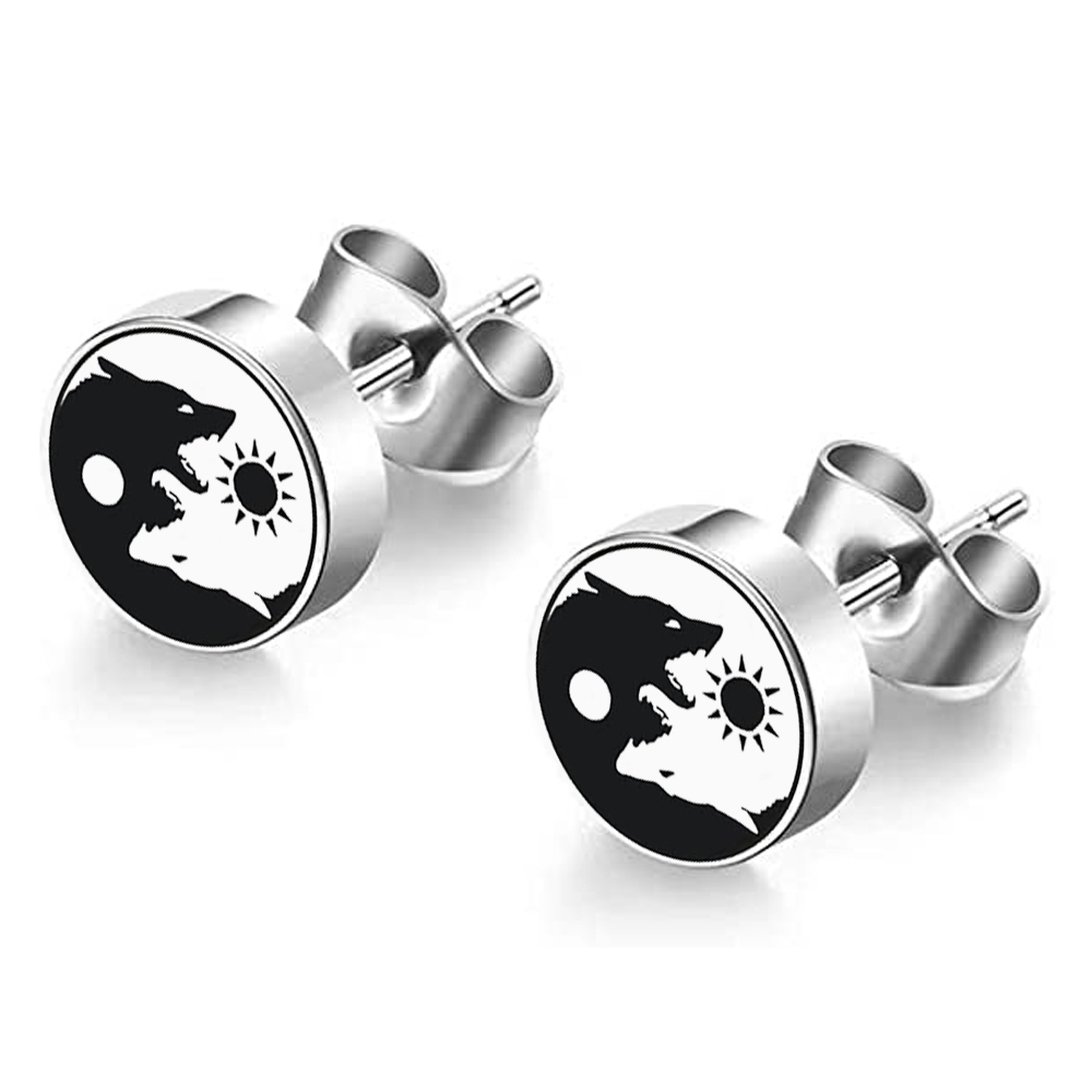 Vintage Viking Wolf Ying Yang  - Street Fashion Earrings recension och pris
