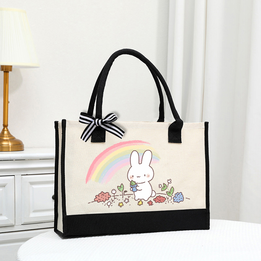 Cartoon-printed light white ca - Tote Bag Canvas Print recension och pris