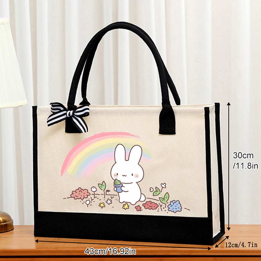 Cartoon-printed light white ca - Tote Bag Canvas Print recension och pris