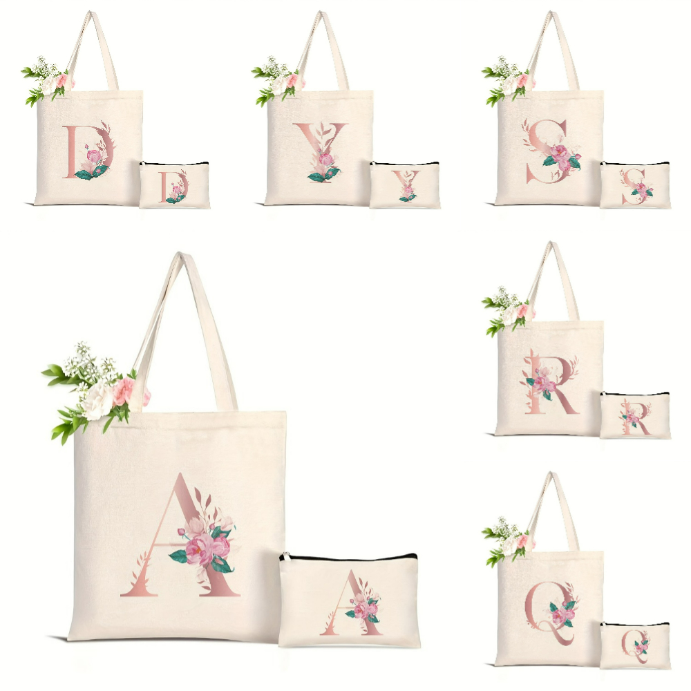 1pc Floral Love Letter Print T - Tote Bag Canvas Print recension och pris