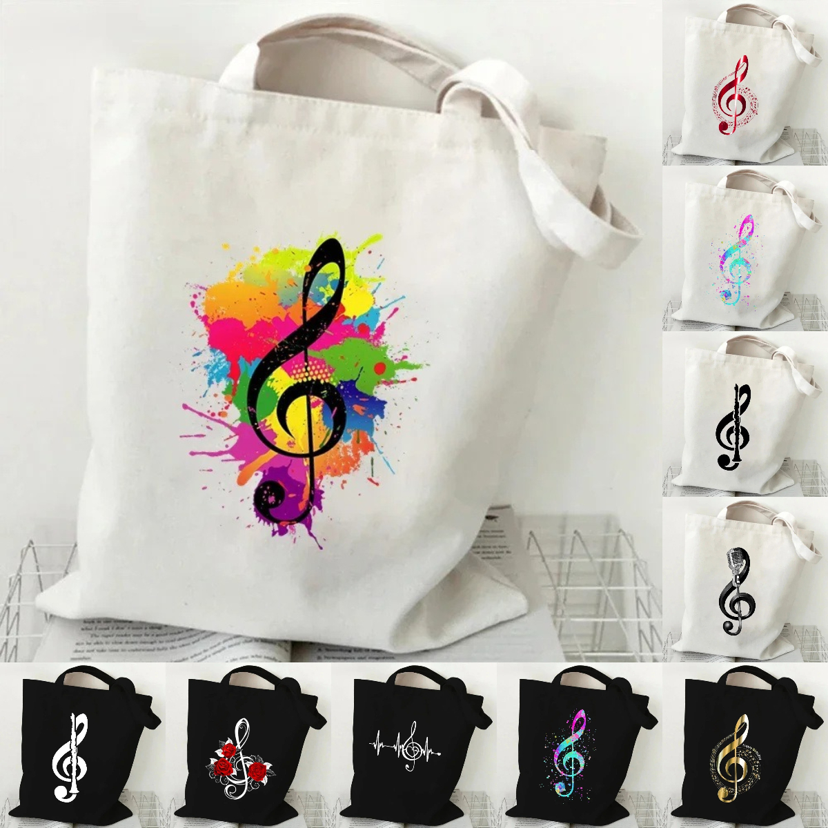 Music Note Heartbeat Printed C - Tote Bag Canvas Print recension och pris